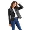 Frühling Herbst Motorrad PU Lederjacke Damen Lässiger Ledermantel Damen Langarm Umlegekragen Einfarbig Oberbekleidung