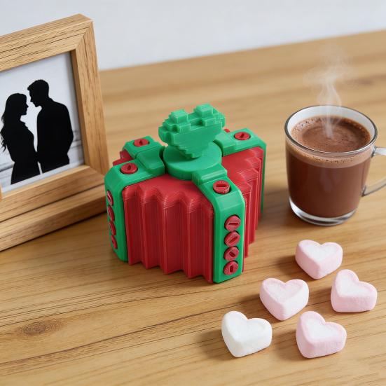 Ärgerliche Geschenkbox mit Schrauben 3D-gedruckte Valentinstags-Herzförmige Geschenkbox Urkomischer Geldkartenbehälter Lustiges Streichgeschenk