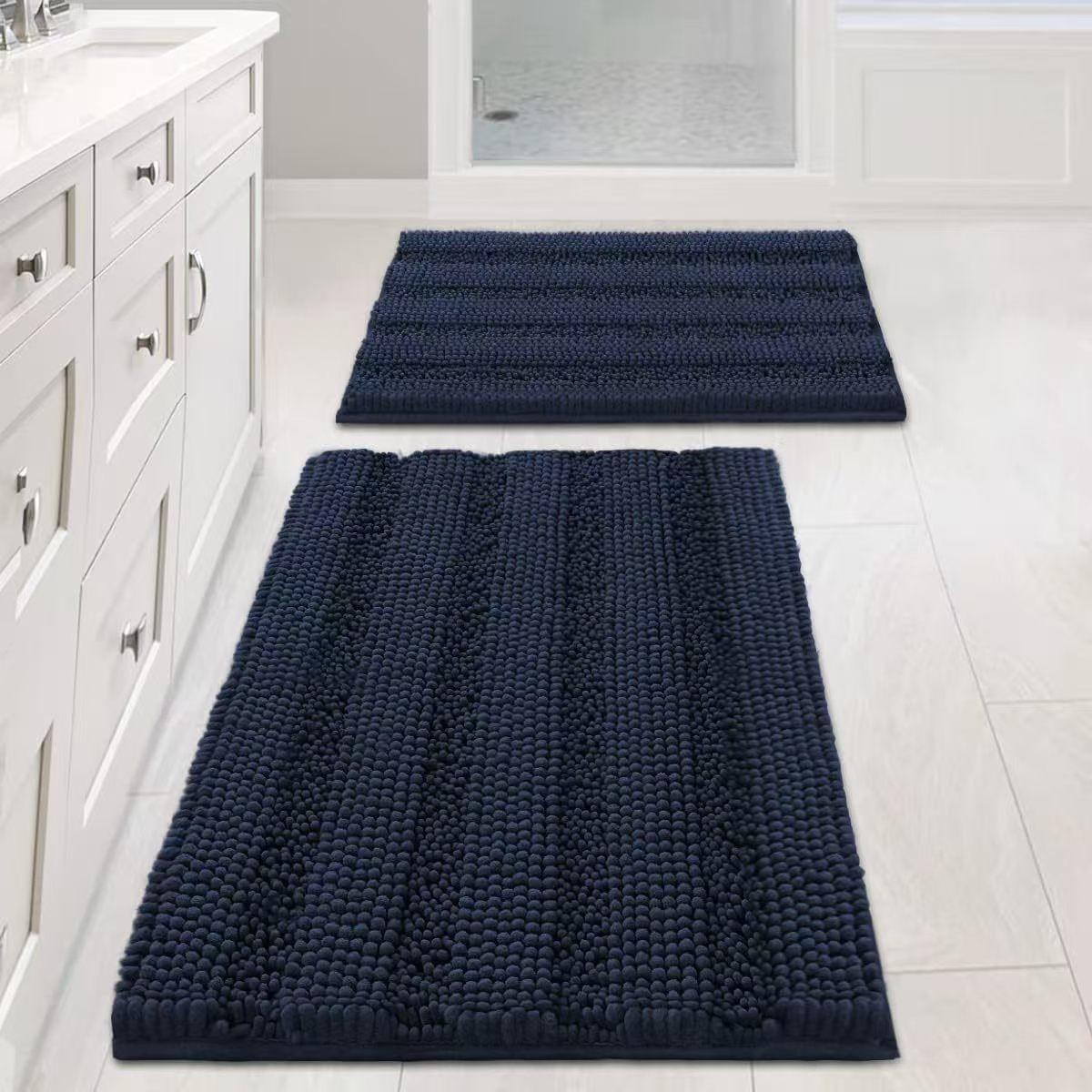 

Thick Chenille Bath Mat Anti Slip Water Absorb Bathroom Carpet for Living Room High and Low Hair Bedroom Rugs Kitchen Floor Mats 50x80cm Темно-синій