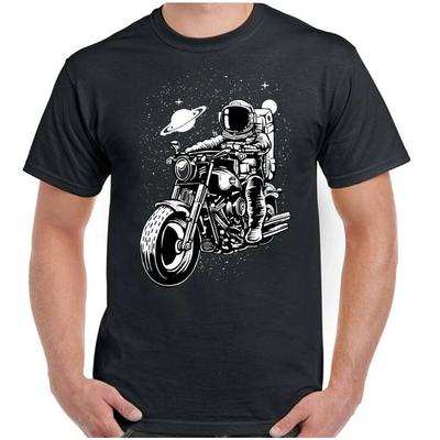 Weltraum Motorrad Herren Lustiges Biker T-Shirt Motorrad Universum Astronaut Fahrrad