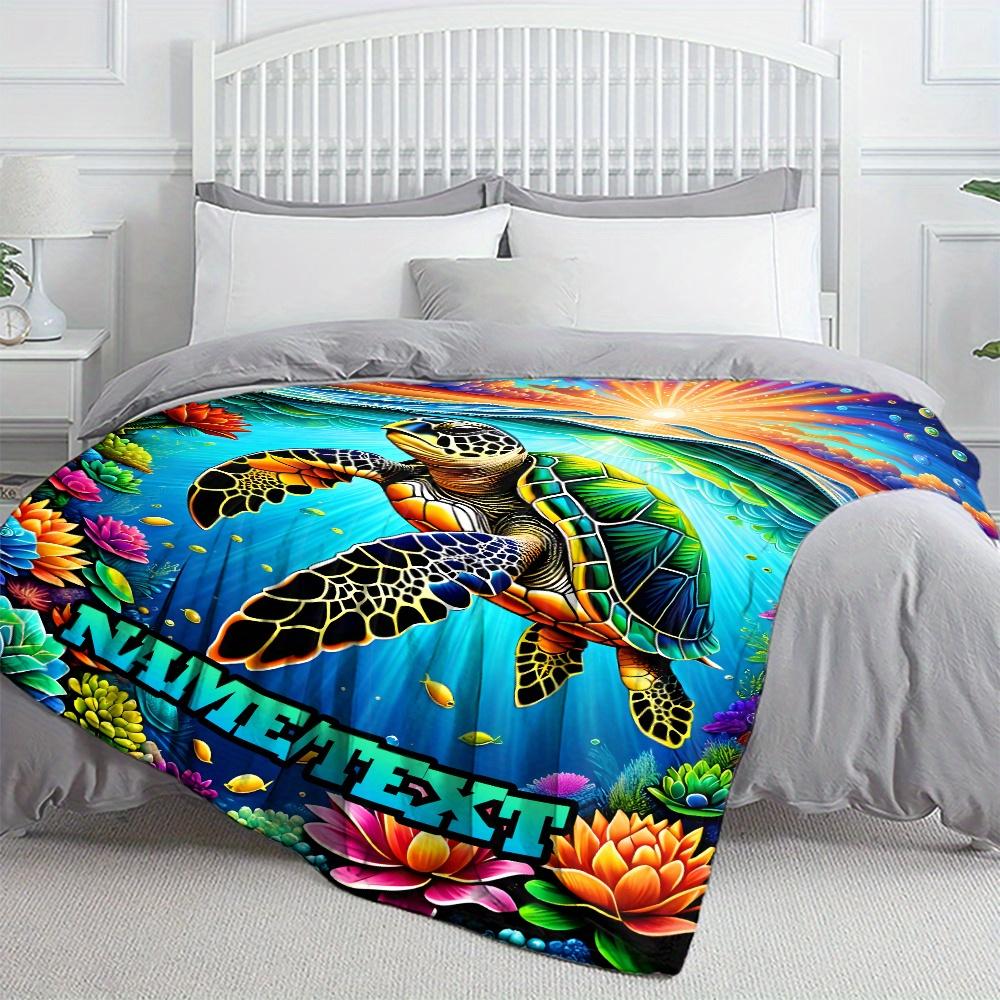 Individuelle Meeresschildkröten-Decke Ozean-Sonnenuntergangs-Design Personalisierter Name Fleece-Überwurf Ganzjahres-Weich Warm Bettwäsche Heimdeko Geschenk