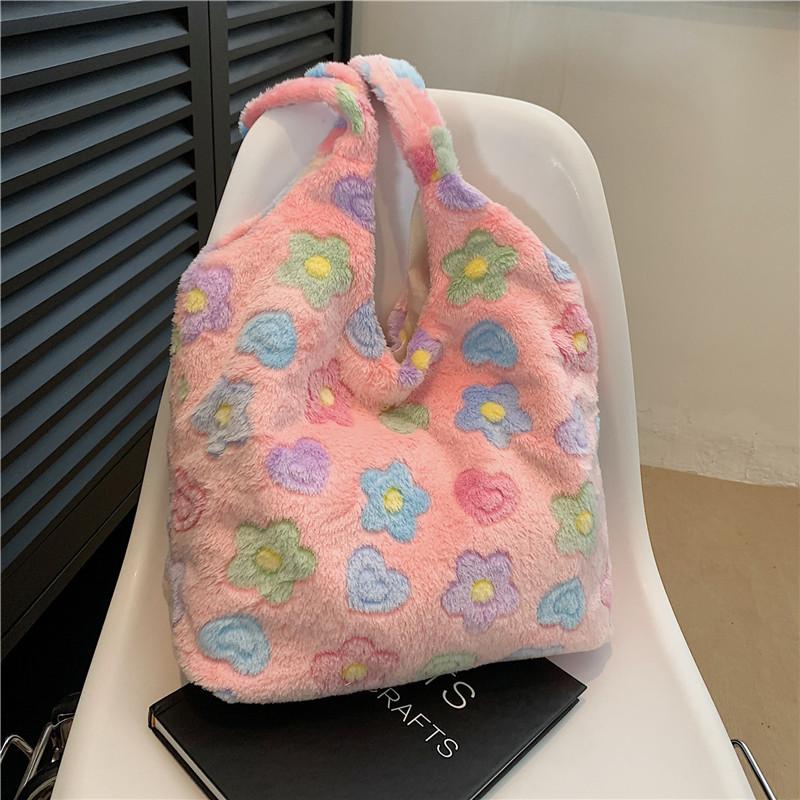 Soft Plush Large Capacity Shoulder Tote Bag for Women Fashion Minimalist Daily Handbag CLE