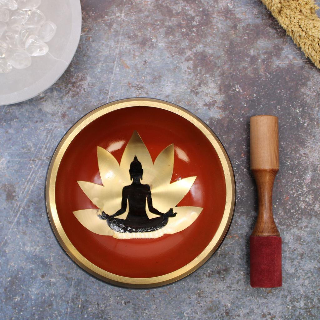 Singing Bowl Set Buddha Black Orange 14cm