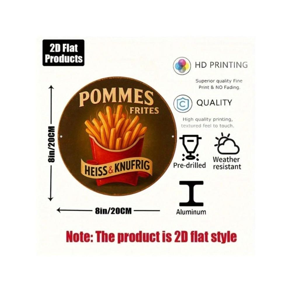 Vintage Metal Sign Pommes Frites Wall Art Decor for Cafe Bar Restaurant