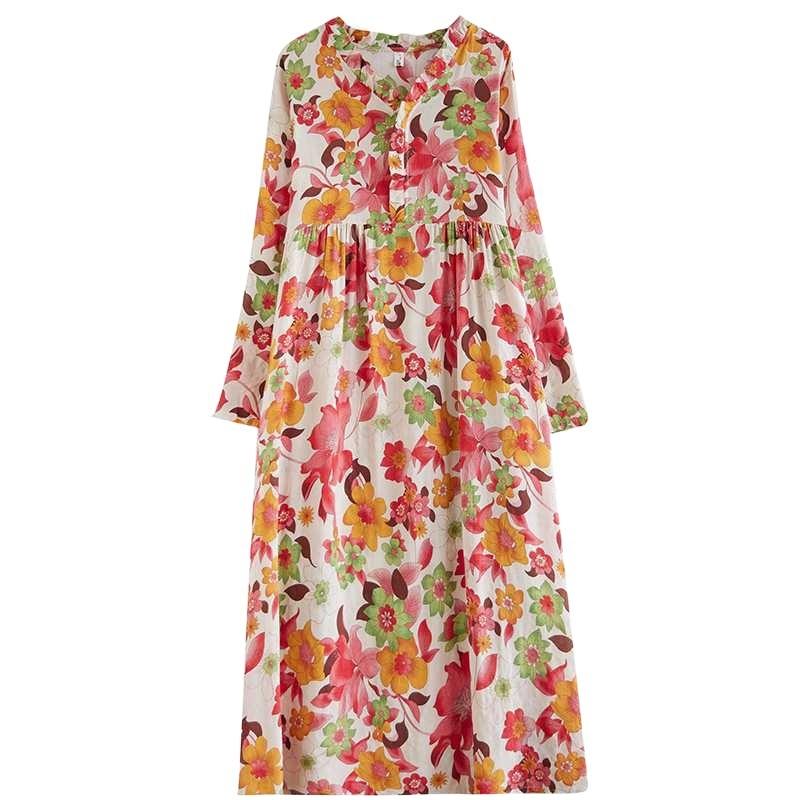 New Printed Loose Lace Long Sleeve Swing Long Dress