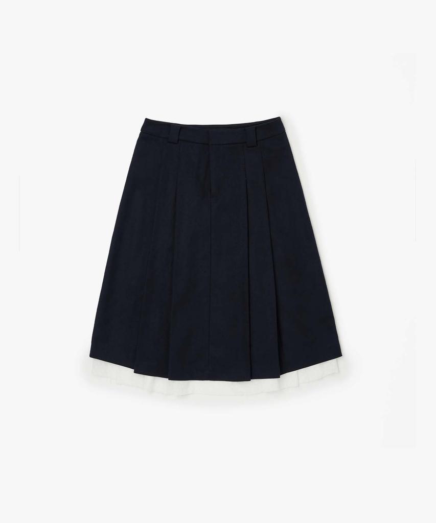Plack Woman Double Pleated Skirt Navy