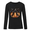 Damen Halloween V-Ausschnitt Kürbisdruck Langarm Oberteil (2025)