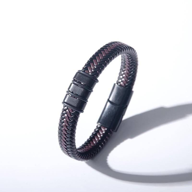 Anti-static Men's Stainless Steel Leather Magnetic Bracelet - European Retro Style