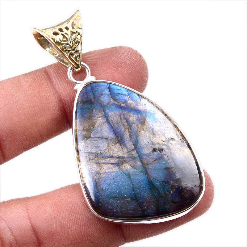 

Natural Labradorite Gemstone 925 Solid Sterling Silver Gift Pendant 2.25 F8Y08
