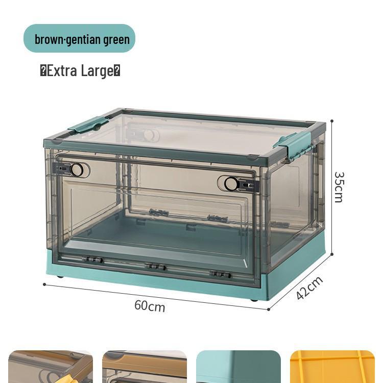 Three-Door Large Plastic Storage Box with Wheels for Living Room