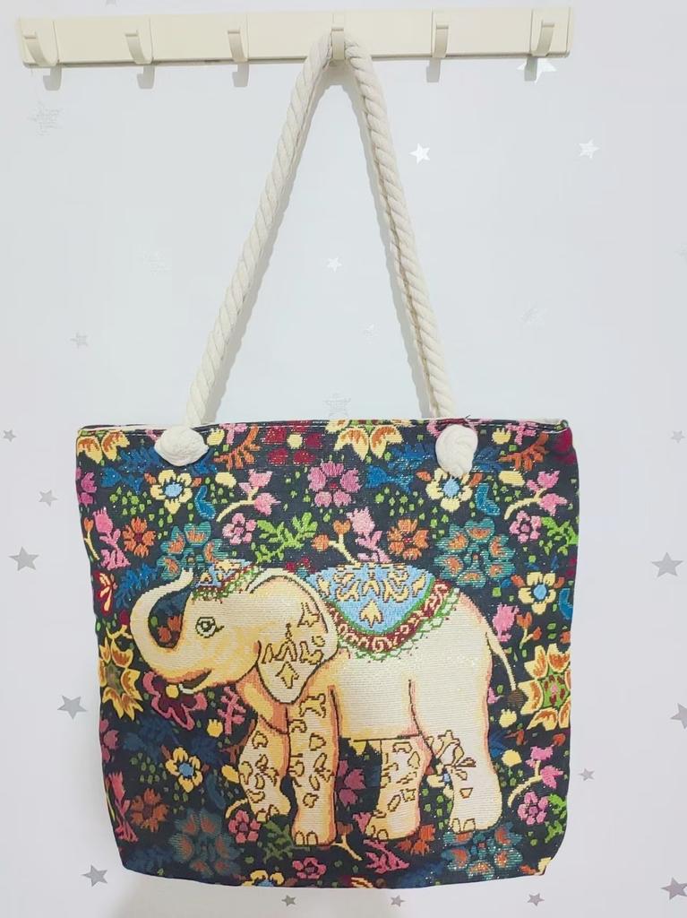 Ethnic style large shoulder bag South East Asia style double-sided embroidery cartoon animal elephant canvas bag female travel bag