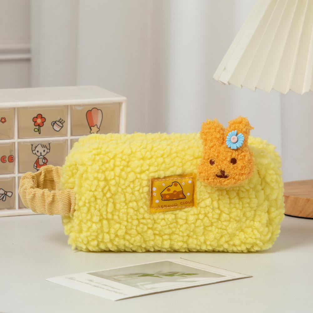 Quilted Pencil Pouch Plush Pencil Case Fluffy Pen Bag Gadget Pouch Box Makeup Cosmetic Bag