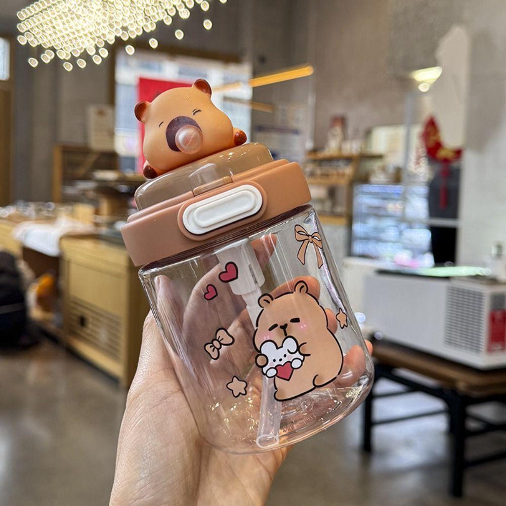Cute Capybara Water Bottles Spit Bubble Sport Water Bottle Milk Cup Cartoon Plastic Cup  Summer
