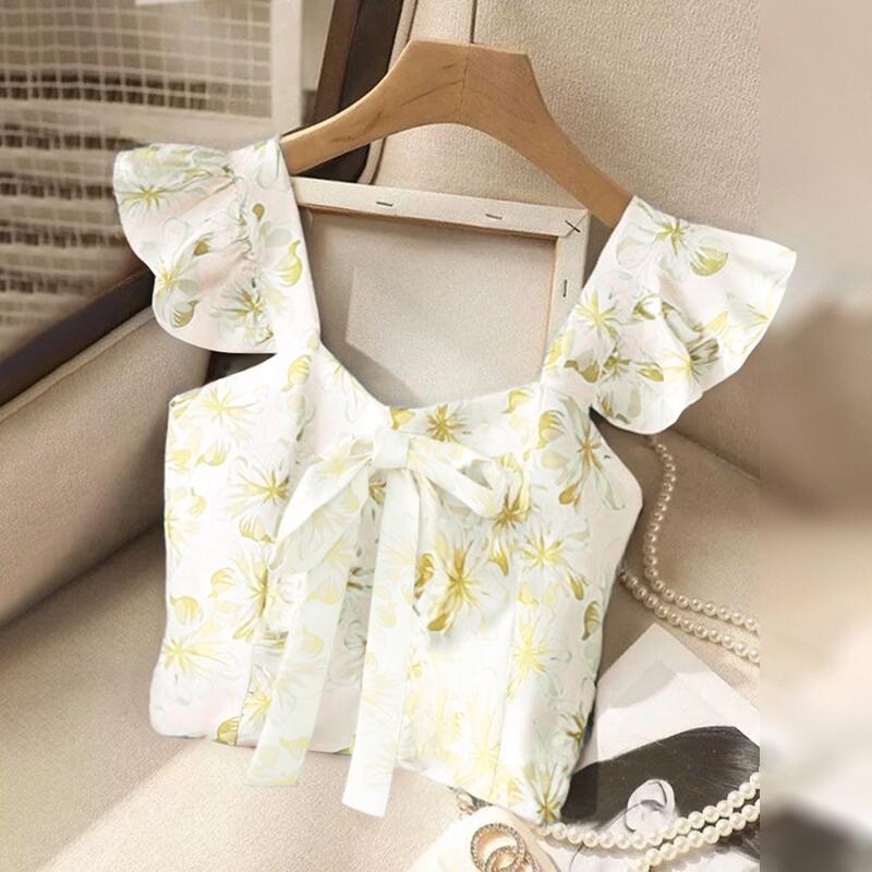 ZANZEA Women Casual Square Neck Summer Sleeveless Print Blouse