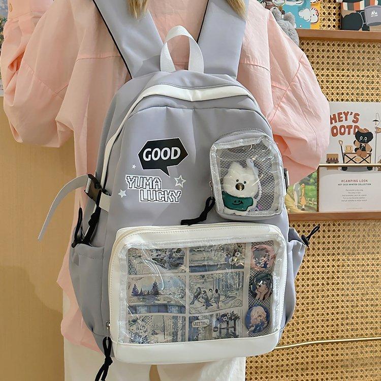 Schoolbag two-dimensional element large-capacity transparent campus pain layer versatile schoolbag junior high school high school student backpack