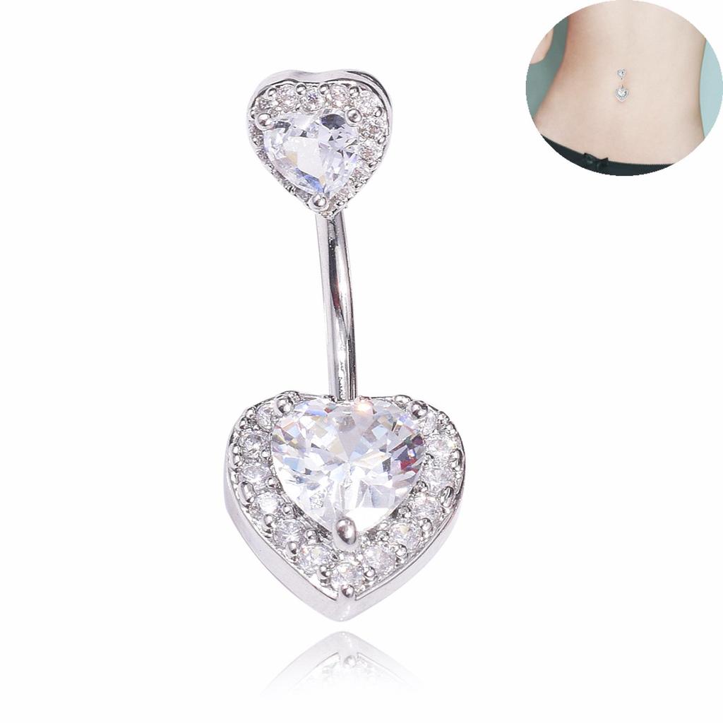 AAA Zircon Double Heart Belly Button Ring