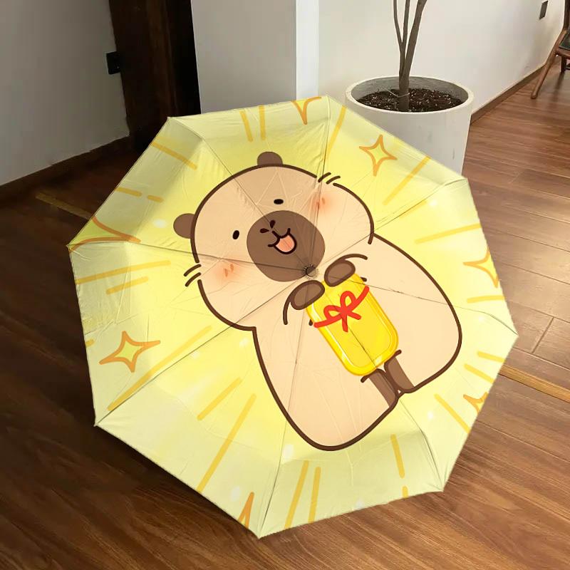 

1pc Cute Capybara Automatic Folding Umbrella, Portable Collapsible Design, 8-Rib Iron Frame, Outdoor Accessory yy250905062