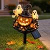 Illuminated Wizard Hat Pumpkin Solar Halloween Garden Stake Light, Waterproof LED Yard Decoration with Ground Plugs And Ghost, Outdoor Walkway