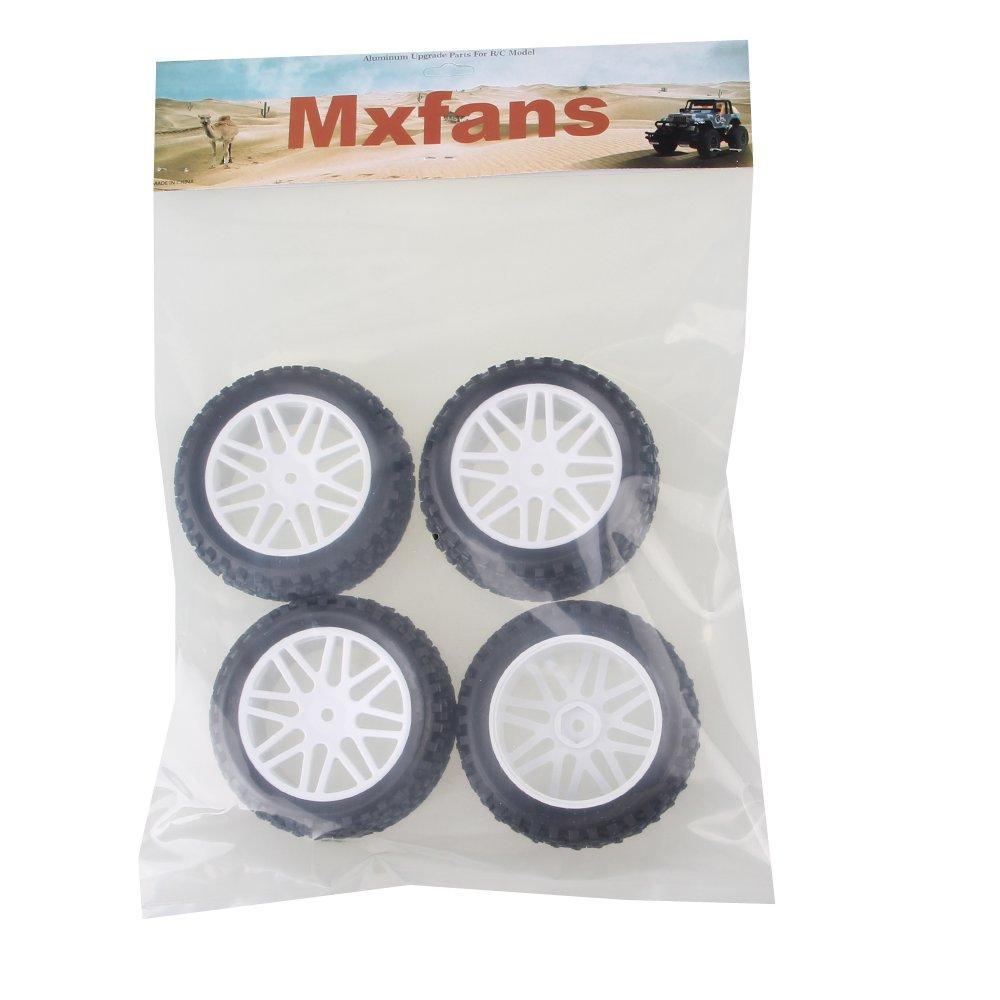 Mxfans 4 Pieces 12mm Hex RC 1/10 Front and Rear Wheel Rims & Tires 66012/66032 for RC 1/10 Off-Road Buggy