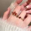 New Golden Red Zircon Maple Leaf Earrings Rings Bracelets Necklaces Women's Trendy Temperament High-end Retro Unique Jewelry