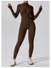Autumn Long Sleeve Zipper Bodycon Butt-Lifting Bodysuit Yoga & Running Pants for Women - Black