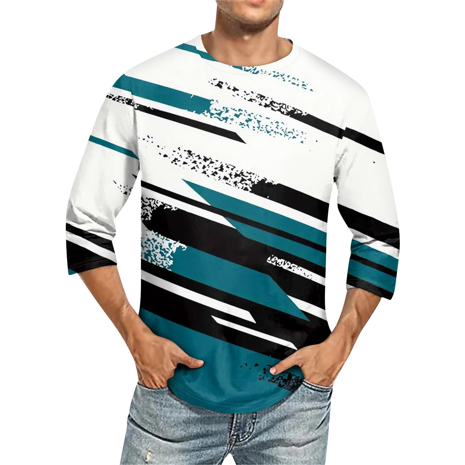 

Мужская повседневная модная футболка с круглым вырезом и рукавом три четверти XXL бирюзовый