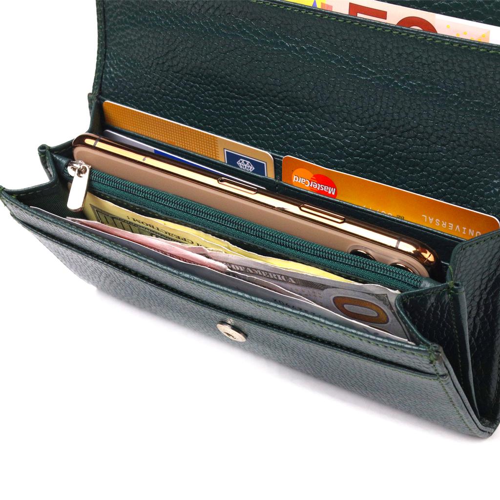 Women's Practical Wallet Made of Genuine Grained Leather CANPELLINI Wallet 21628 Green