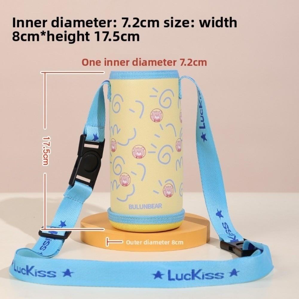 Cute Cartoon Print Sport Water Bottle Bag PU Eco-friendly Cup Holder with shoulder Strap Portable Cup Protective Cover