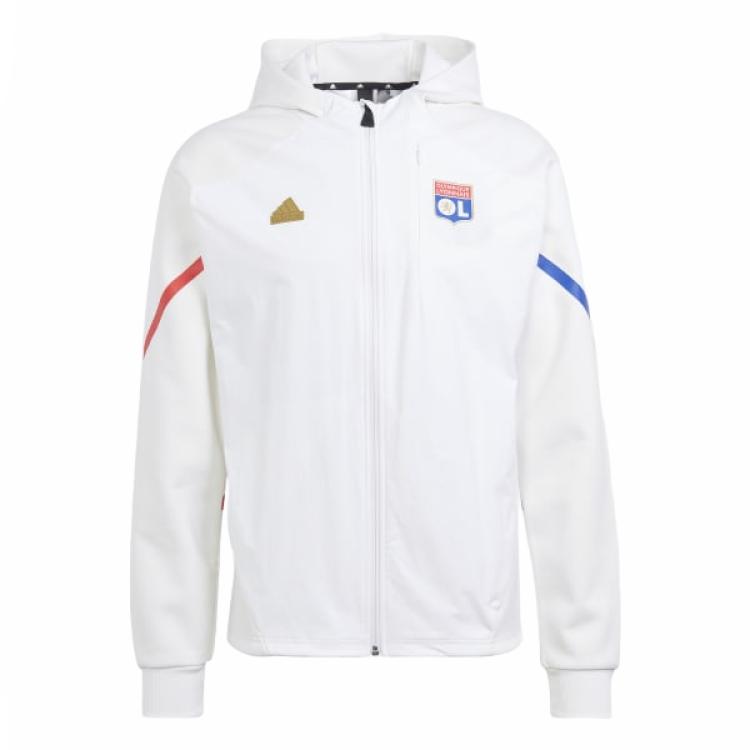 adidas Olympique Lyonnais Official Training Windproof Hooded Jacket White Men IB1664 XL