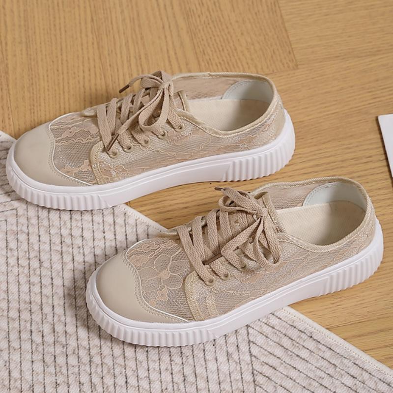 Hollow Lace Women's Shoes Elegant Women's Lace Ballet Flat Shoes - Breathable Soft Flat Versatile Light Mouth White Casual Shoes