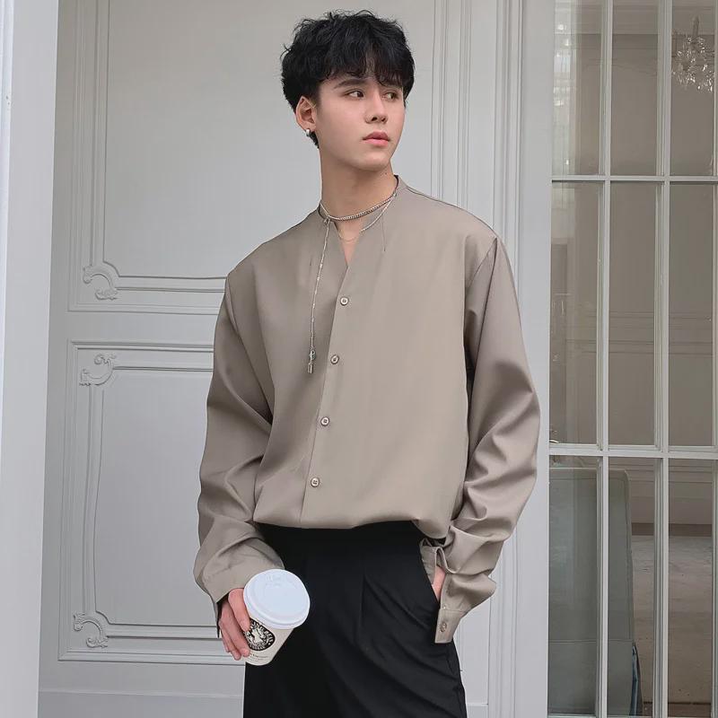 Men's Trendy Autumn Ice Silk Long Sleeve Shirt – Korean Style