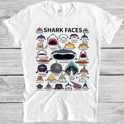Visages de requins Vie marine Musique Mode Top Rétro Cool Cadeau T-shirt 7099
