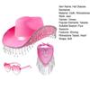 3pcs/Set Bandana Stage Performance Hat Rhinestone Tassel Heart Sunglasses Western Cowboy Hat Solid Color 3pcs/Set
