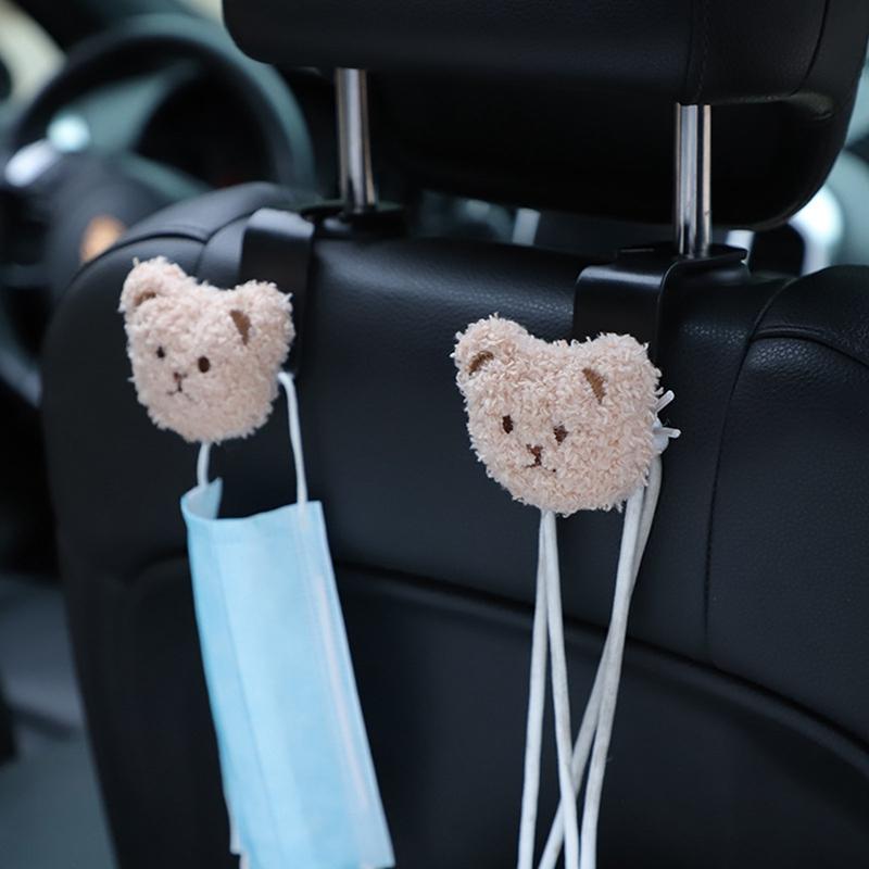 Creative Car Seat Back Cute Plush Bear Doll Hook Inside Car With Decorative Plastic Pendant Finishing Storage Hook