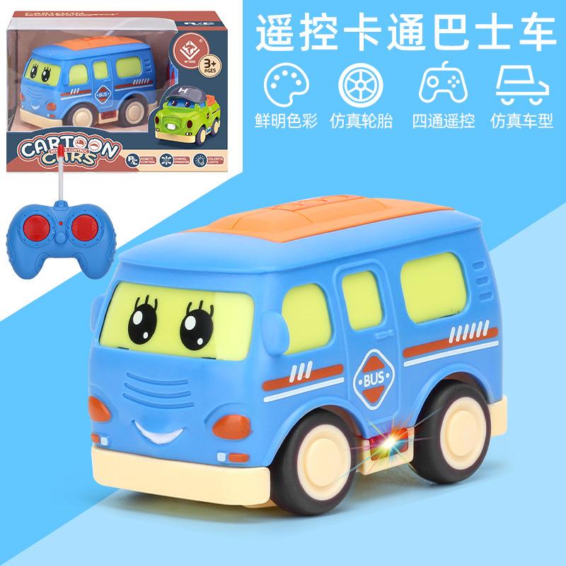 

Детская четырехходовая мультяшная машина с дистанционным управлением, милая легкая машина скорой помощи, игрушечный электрический автобус с дистанционным управлением синий