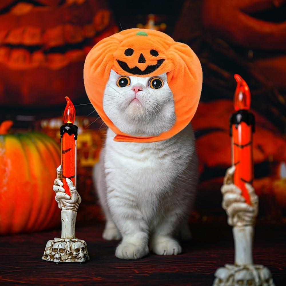 Adjustable Pet Pumpkin Hat Halloween Pet Pumpkin Cap Creativity Cat Pumpkin Headwear
