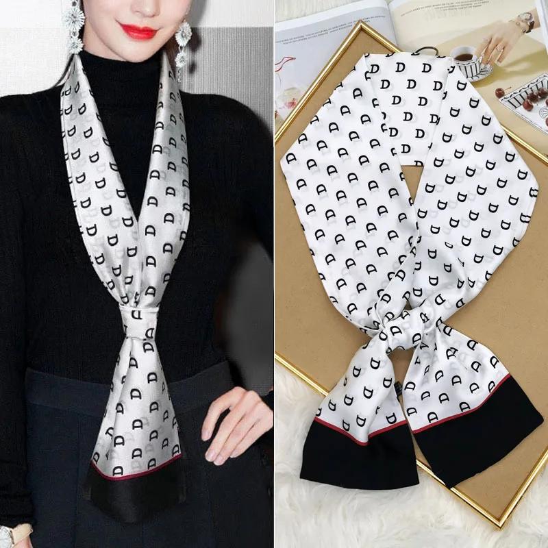 Luxury Design Skinny Silk Scarf Women Fashion Hair Ribbons Headbands Bandana Female Bag Wrist Wrap Neckerchief Foulard Neck Ties