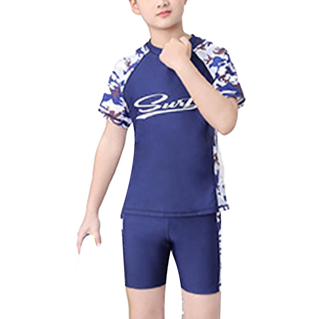 Boys Swimwear Set Short Sleeve Rash Guard Top Matching Trunks Hat Beach Swim Outfit