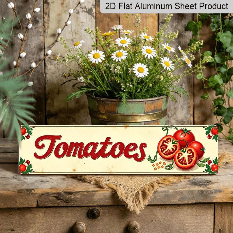 2D Flat, Vintage Fresh Tomatoes Illustration. Metal Wall Sign - Aluminium Decorative Sign, 15.7×3.94inch Retro Wall Art Suitable for Home, Bar, Cafe