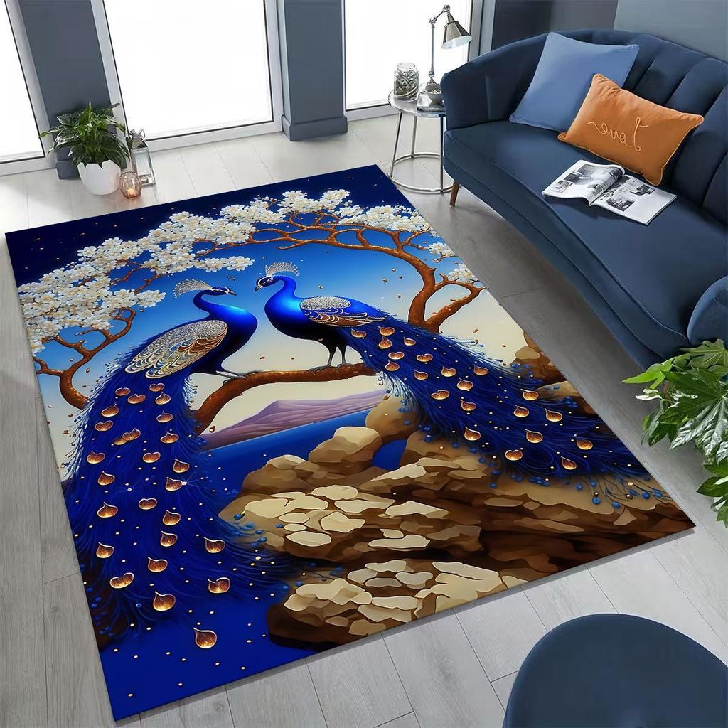 3D Colorful Peacock Romantic Birds Rug for Bedroom Living Room Sofa Home Doormat Decor,Larger Kid Play Non-slip Floor Mat