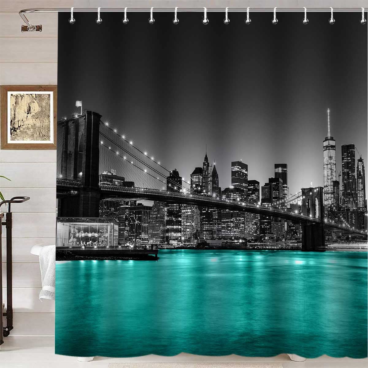 

Cityscape Shower Curtain, Modern Skyscraper Skyline Famous Building Bathroom Curtain Waterproof Fabric Shower Curtain With Hooks W60H190(CM)-1 Pcs