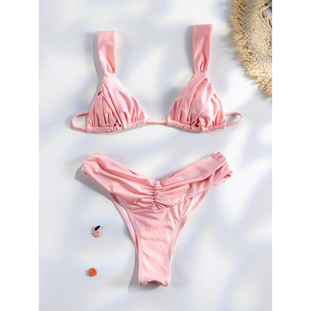 Sexy Folds Bikini Set Solid Micro Bikinis Women Swimsuit Female Triangle Swimwear Beach Wear Bathing Suit