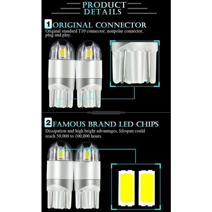 T10 W5w Led Feu de Position Veilleuses 12v 6000K Blanc 168 194 Led Clignotant Pour Ampoule Plaque Feux de Gabarit Voiture Moto