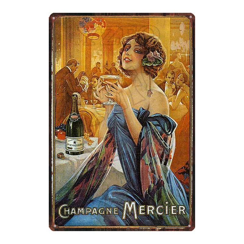 YZFQ Paris  Champagne Plaque Metal Vintage Wine Tin Sign  Travel Souvenir  Wall Bar Art Restaurant Home Decor 30X20CM DU-6307A