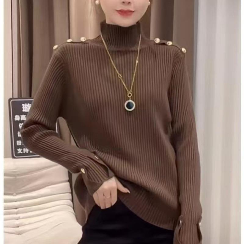 

Весенне-осенне-зимний новый красивый свитер с полувысоким воротником и длинными рукавами облегающая вязаная базовая рубашка женский топ Average size кофейный