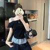Übergrößen Off-Shoulder Patchwork Falten-Top für Damen - Sommerkollektion 2025