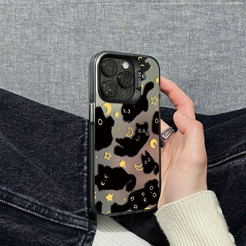 Moon Black Cat Silver Drop-Proof Phone Case for Apple iPhone 15 Pro Max/14/13
