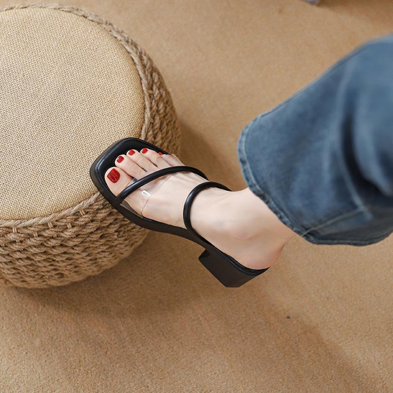 One word with transparent high-heeled women's sandals sexy outer slippers thick-soled high-heeled thick-heeled fashion sandals