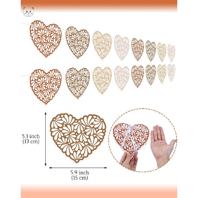 Talavera Cielito Lindo Heart Banner - 2 PCS Papel Picado Hearts Garland, Mexican Wedding decorations for Cinco de Mayo, Baby Shower or Boho Party