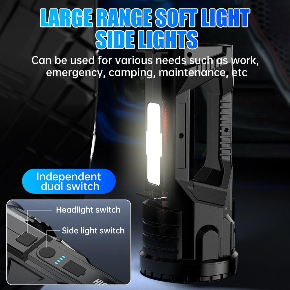 With Side Lights Handheld Spotlight Dimmable Powerful Handheld Lantern Camping Searchlight Outdoor